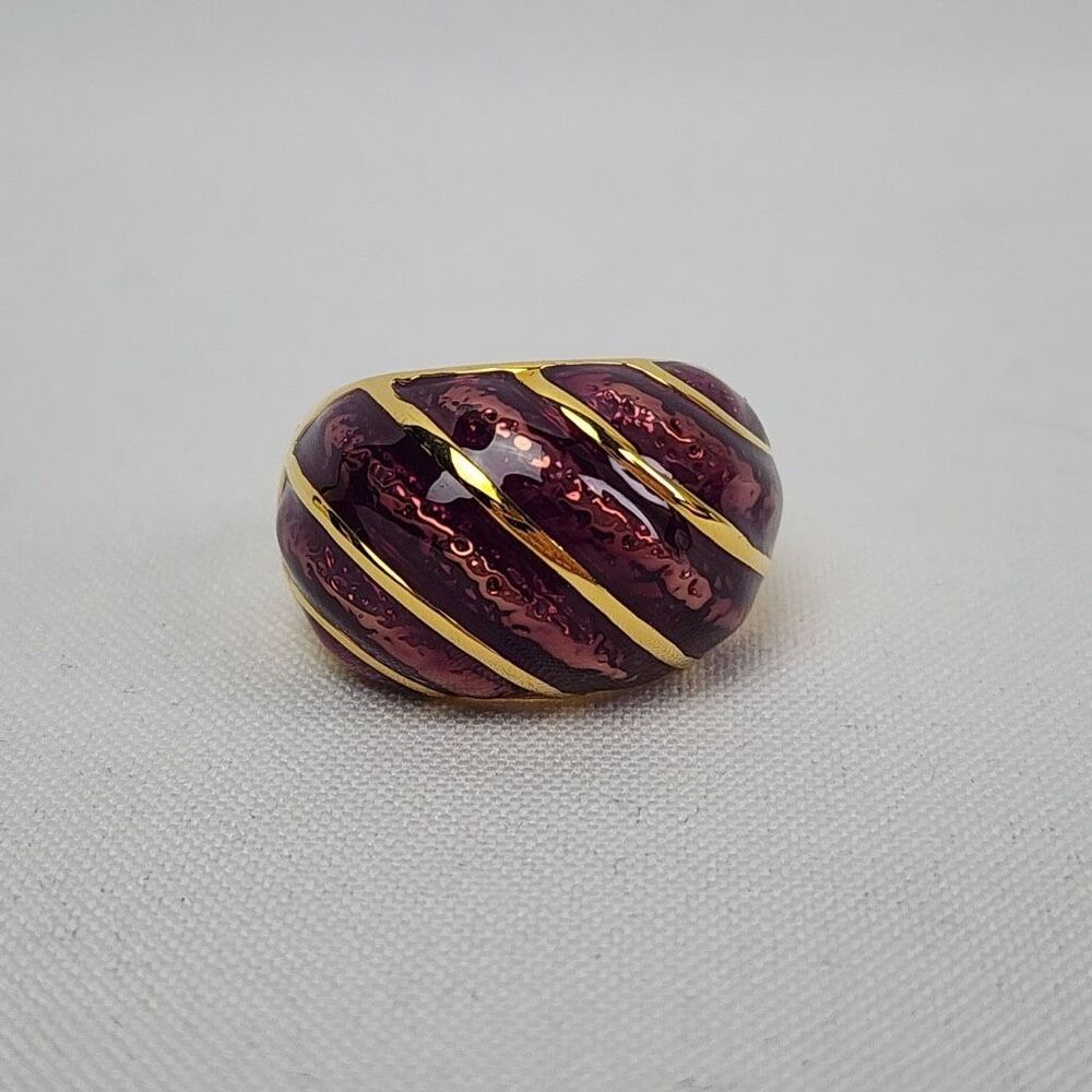 Kenneth Jay Lane Purple Enamel Gold Tone Ring Size 9 New